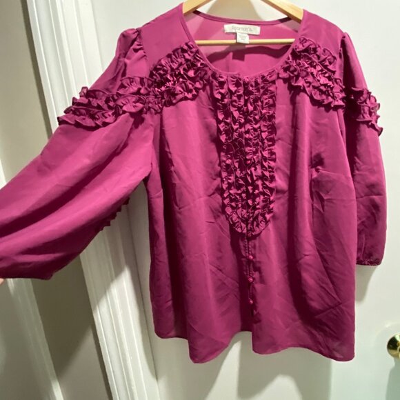 (7) Raspberry Ruffles Puff Sl. Valentines Boho Office Barbiecore Top Blouse 20W - Picture 1 of 7